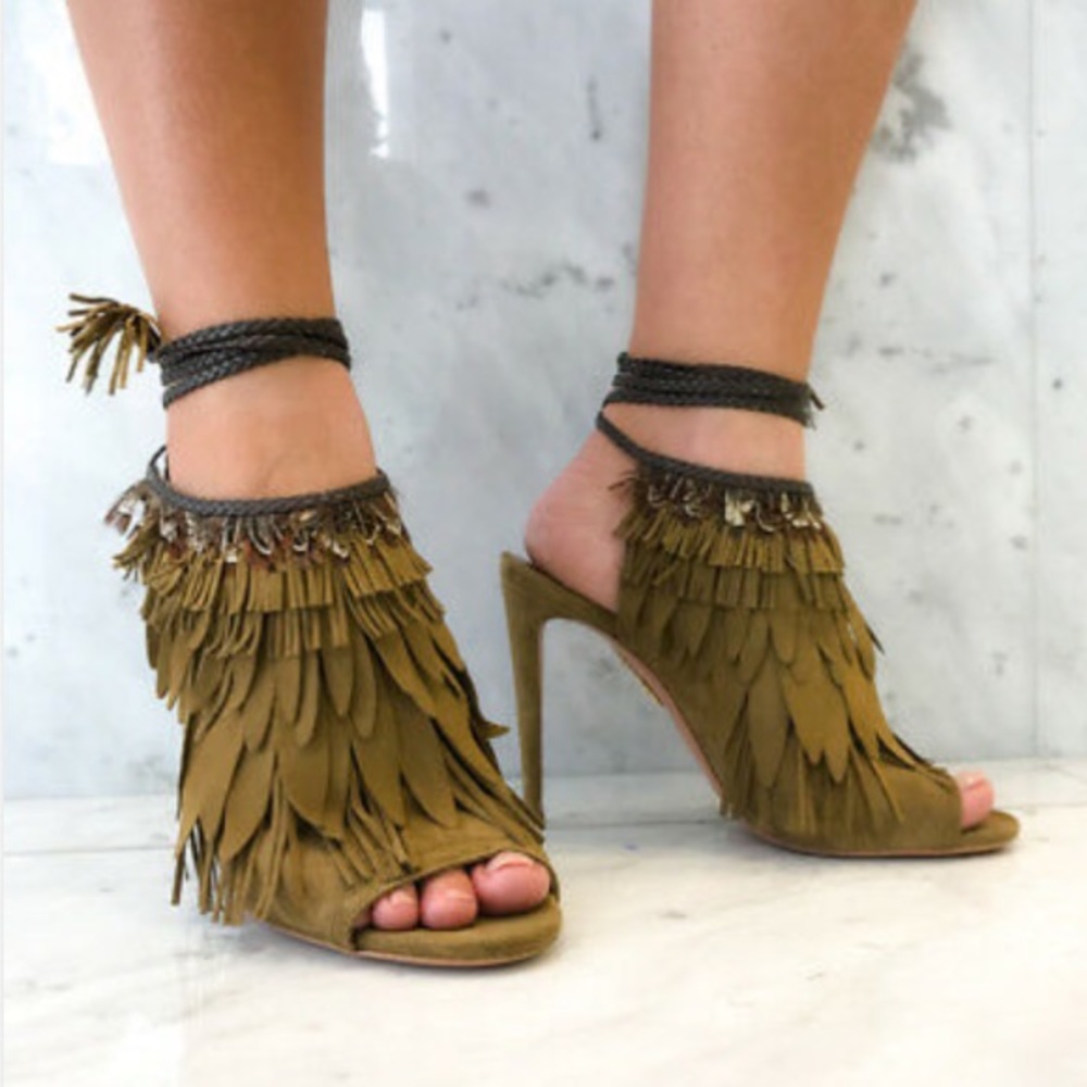 NEW—-Aquazurra heels...Pocohontas shoes